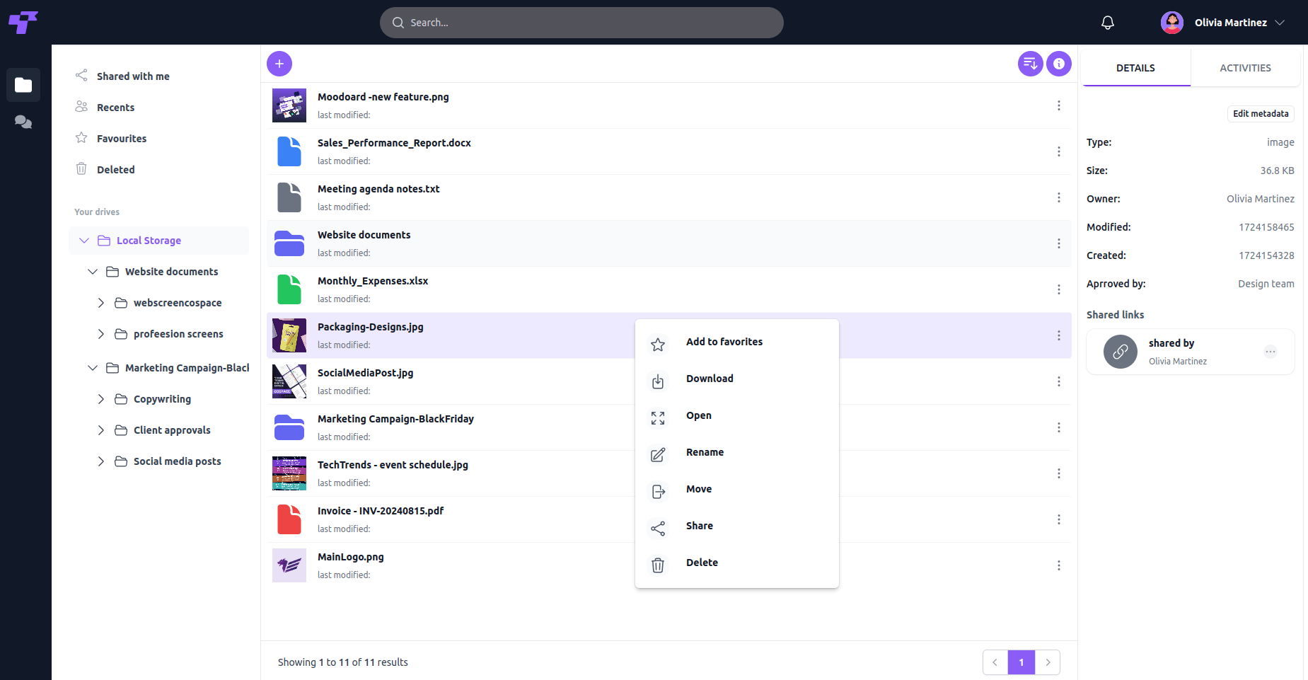 Files & Docs interface