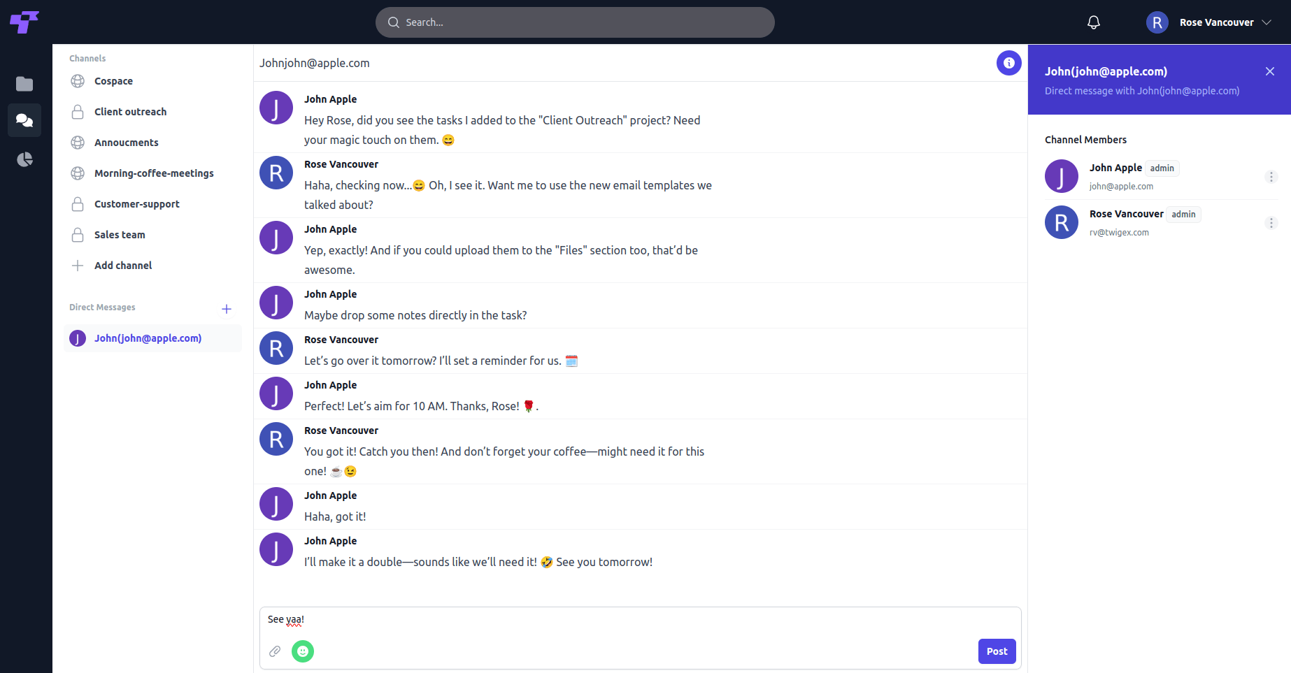 Chat & Meetings interface